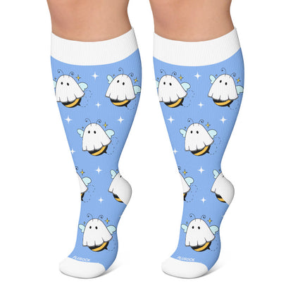 Plus Size Ghost Moon Compression Socks - Blue - 4XL - image 4