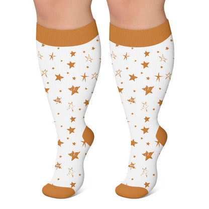 Plus Size Starry Cat Compression Socks - White - 4XL - image 4
