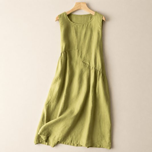 Cotton Linen Pocket Midi Dress - Green - 2XL - image 0