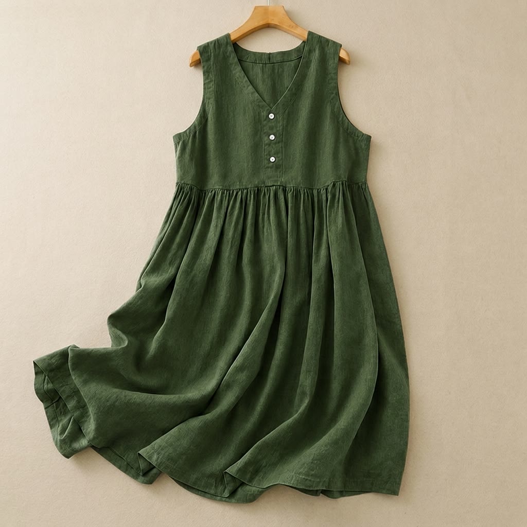 Textured Button Front Midi Dress - Green - XXL - image 7