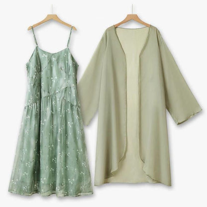 Sage Floral Two Piece Skirt Set - 2Pcs Set - 6XL - image 0