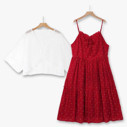 Romantic Ditsy Dot Dress Two Piece Set - 2Pcs Set - 6XL - image 0