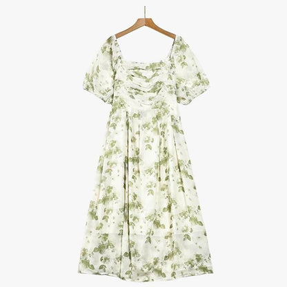 Botanical Square Neck Midi Dress - Green - 7XL - image 0