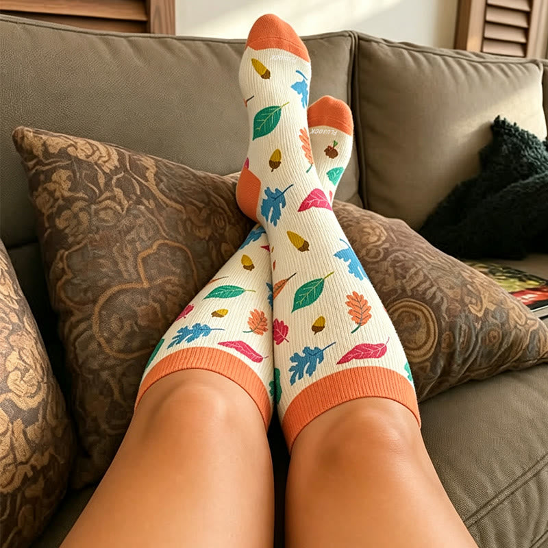 Plus Size Floral Autumn Leaf Compression Socks - image 1