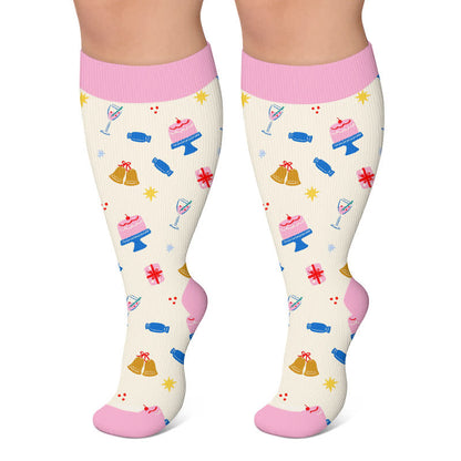 Plus Size Birthday Cheer Gingerbread Compression Socks - Beige - 4XL - image 5