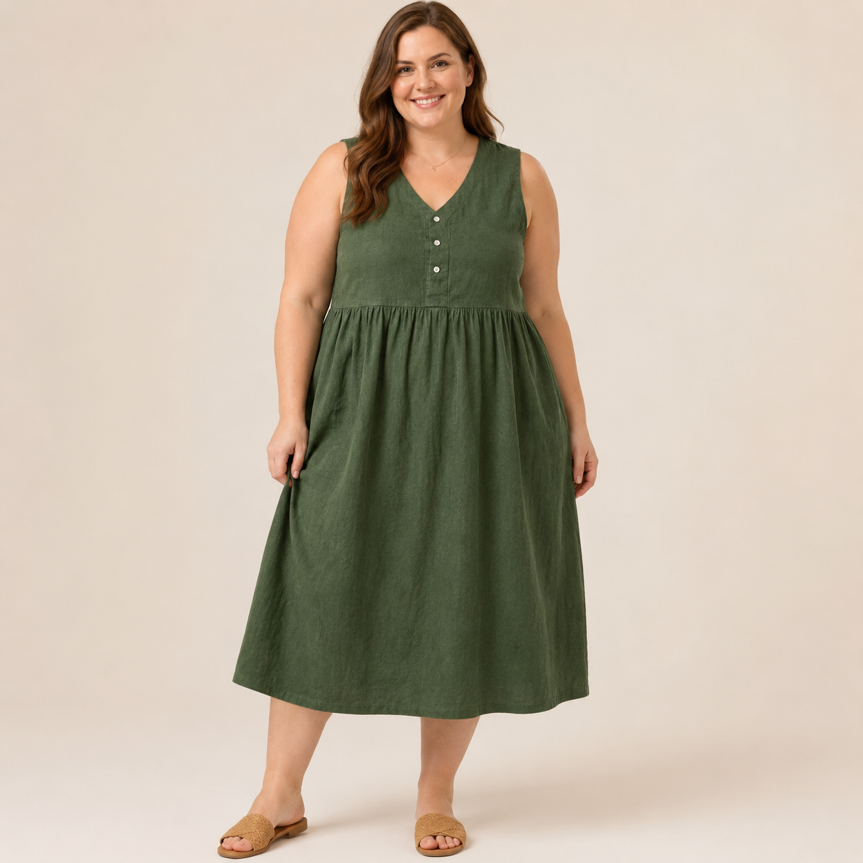 Textured Button Front Midi Dress - image 4