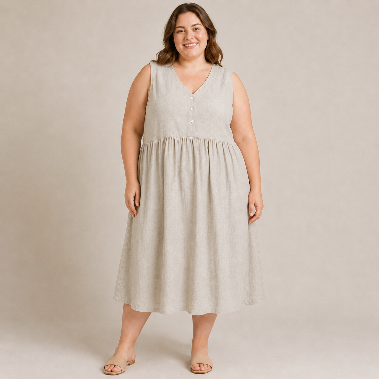 Textured Button Front Midi Dress - image 1