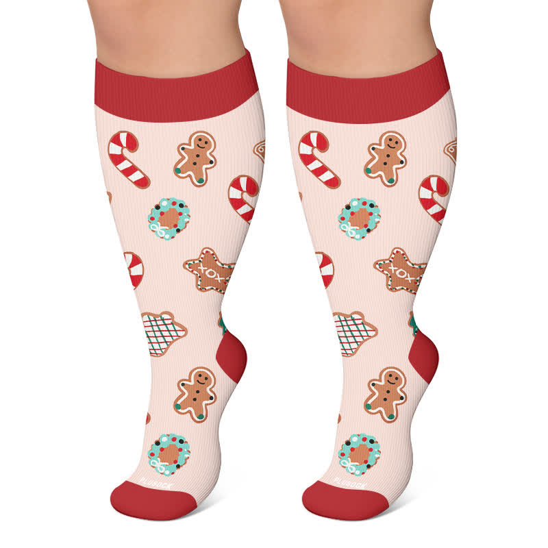 Plus Size Snowman Gingerbread Man Compression Socks - Pink - 4XL - image 4
