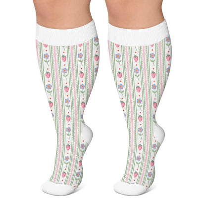 Plus Size Strawberry Kitty Garden Compression Socks - White - 4XL - image 4