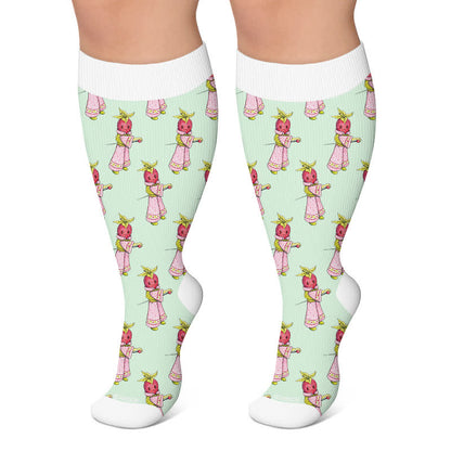 Plus Size Strawberry Kitty Garden Compression Socks - Green - 4XL - image 5