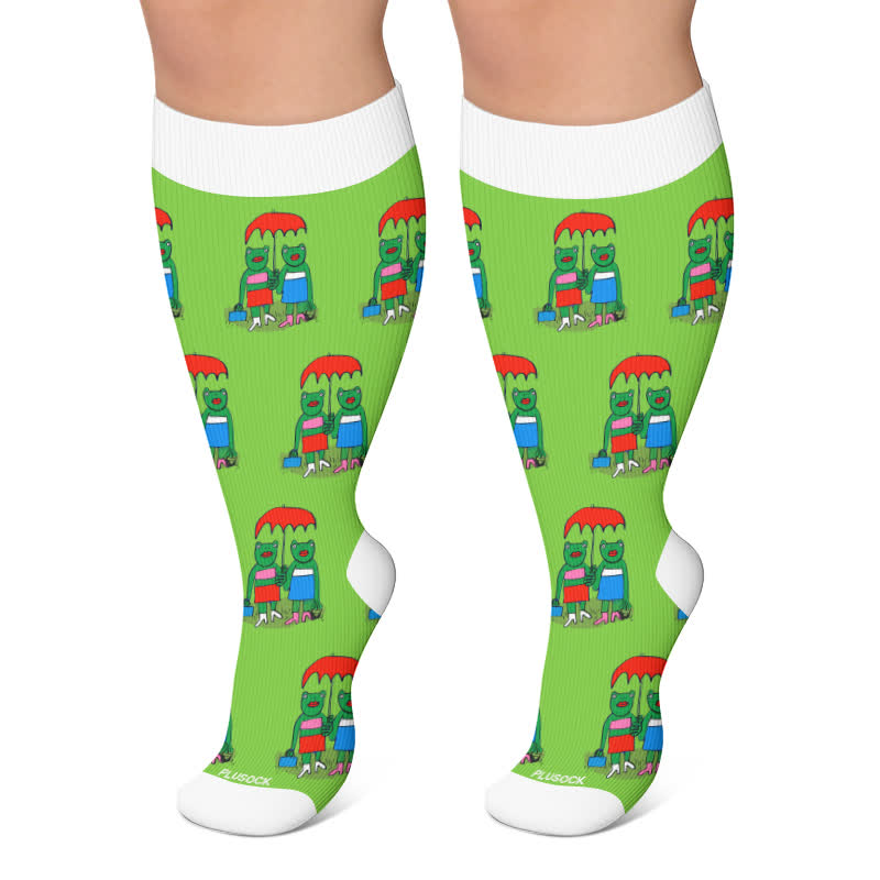 Plus Size Playful Frog Compression Socks - Green - 4XL - image 5