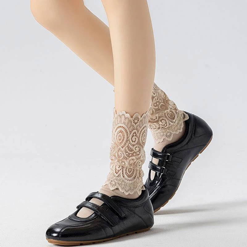 Elegant Floral Lace Cuff Quarter Socks(4 Pairs) - image 6