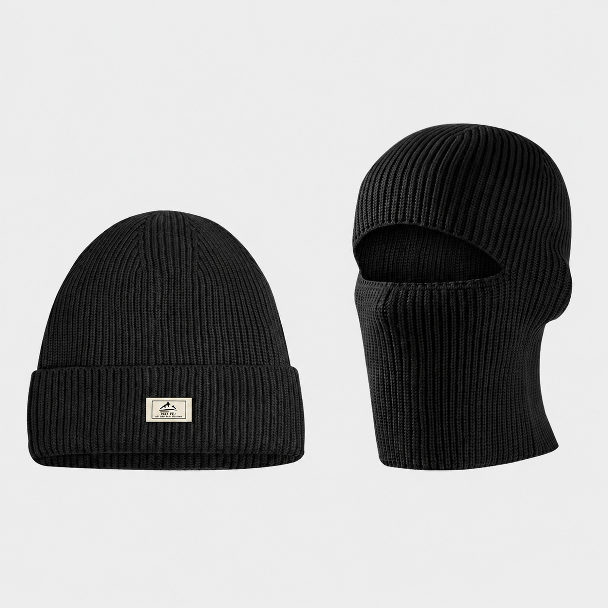 Ribbed Thermal Winter Dual Style Beanie - Black - One Size - image 0