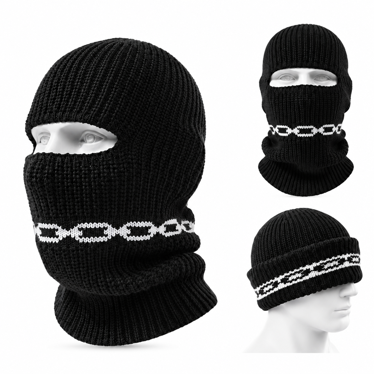Convertible Ribbed Knit Cold Weather Balaclava Beanie - image 1