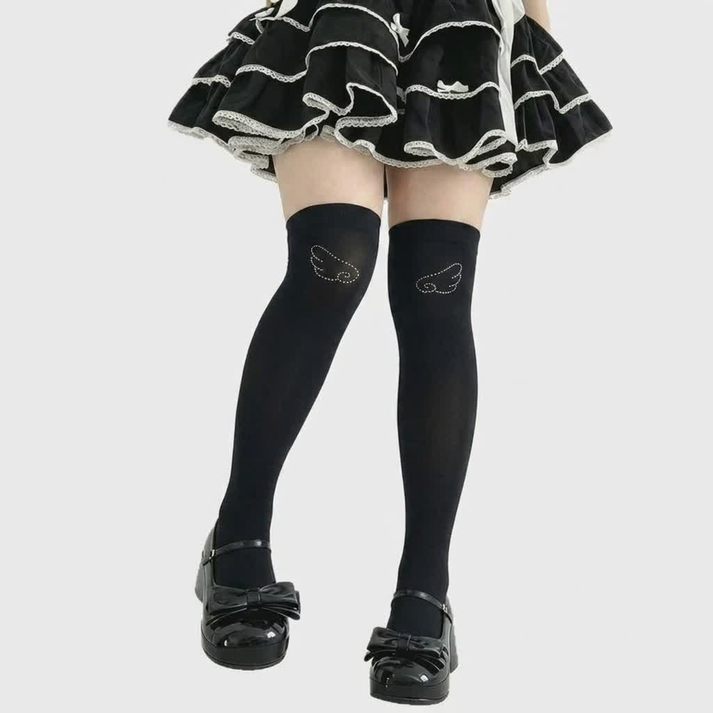 Rhinestone Wing Thigh High Stockings(2 Pairs) - Wings - Classic - One Size - image 6
