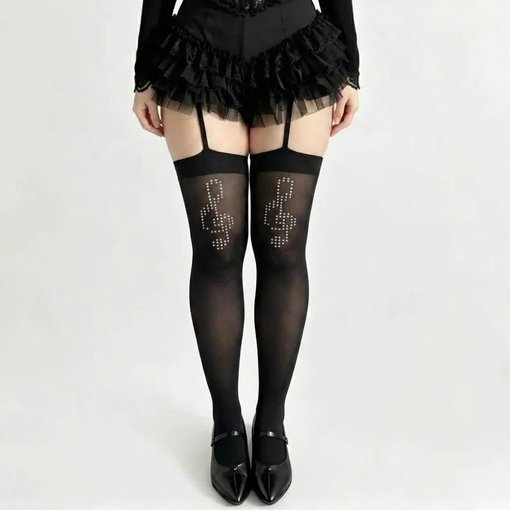 Rhinestone Wing Thigh High Stockings(2 Pairs) - Musical Note - Garter Style - One Size - image 9
