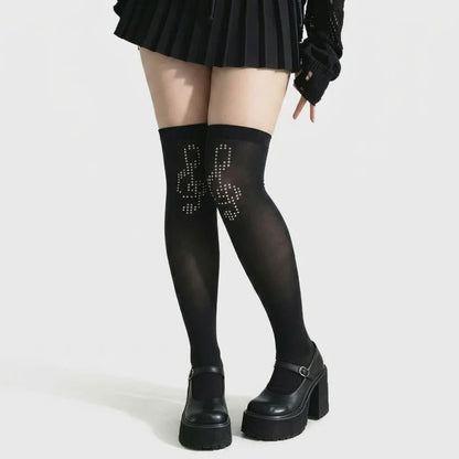 Rhinestone Wing Thigh High Stockings(2 Pairs) - Musical Note - Classic - One Size - image 4