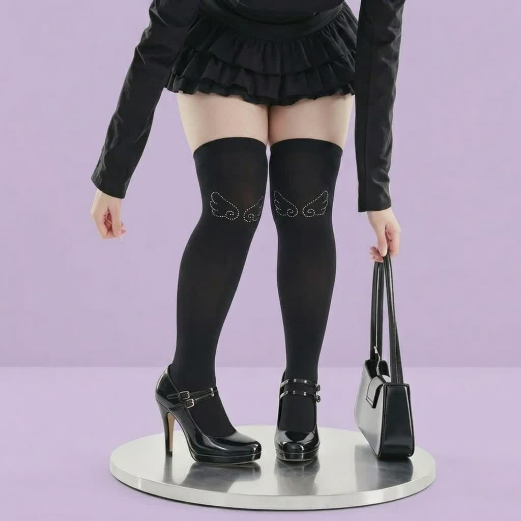 Rhinestone Wing Thigh High Stockings(2 Pairs) - image 0