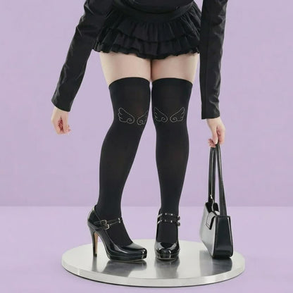 Rhinestone Wing Thigh High Stockings(2 Pairs) - image 0
