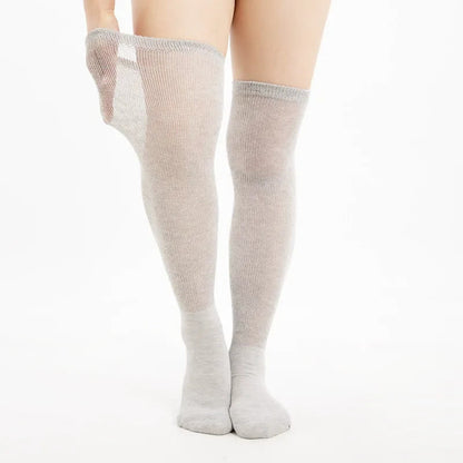 Semi Sheer Mesh Knit Thigh High Socks - Grey - EU37-42(US4-8.5) - image 2
