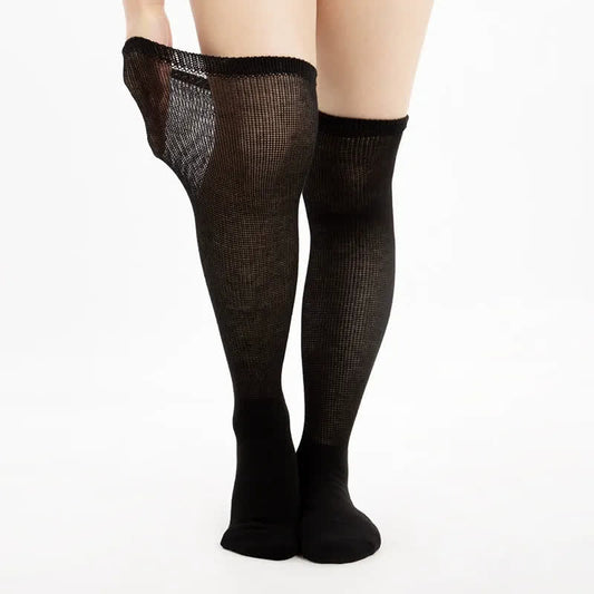 Semi Sheer Mesh Knit Thigh High Socks - Black - EU37-42(US4-8.5) - image 0