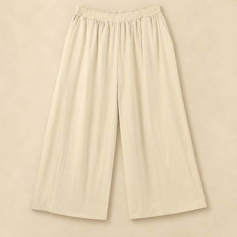 Plus Size Airy Wide Leg Pull On Pants - Beige - 6XL - image 0