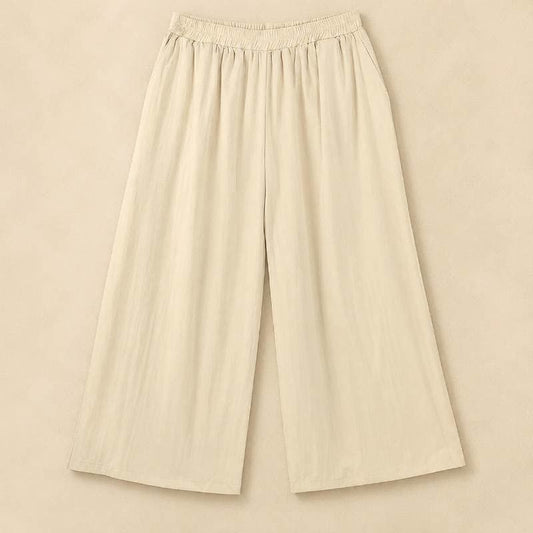 Plus Size Airy Wide Leg Pull On Pants - Beige - 6XL - image 0