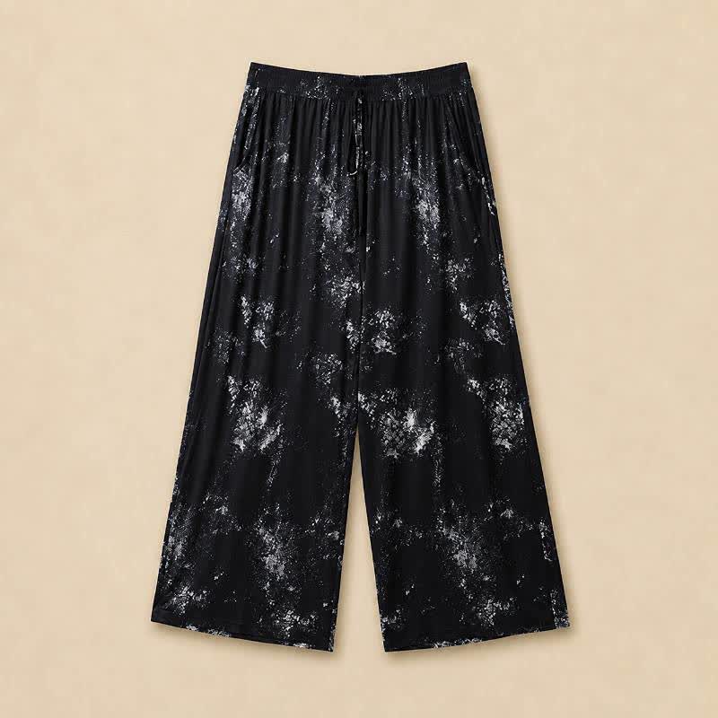 Plus Size Splash Print Flowy Wide Leg Pants - Black - 6XL - image 0