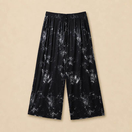 Plus Size Splash Print Flowy Wide Leg Pants - Black - 6XL - image 0