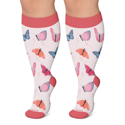 Plus Size Butterfly Meadow Printed Compression Socks - Pink - 4XL - image 5