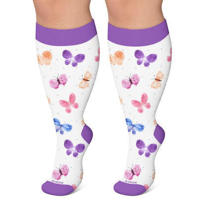 Plus Size Butterfly Meadow Printed Compression Socks - Purple - 4XL - image 4