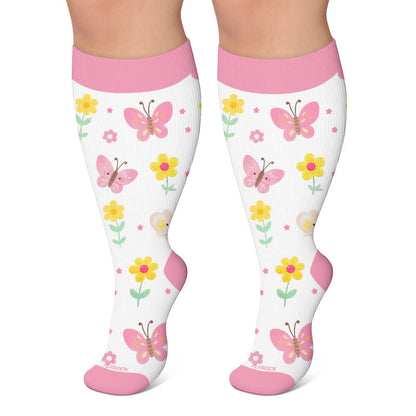Plus Size Butterfly Meadow Printed Compression Socks - Light Pink - 4XL - image 6