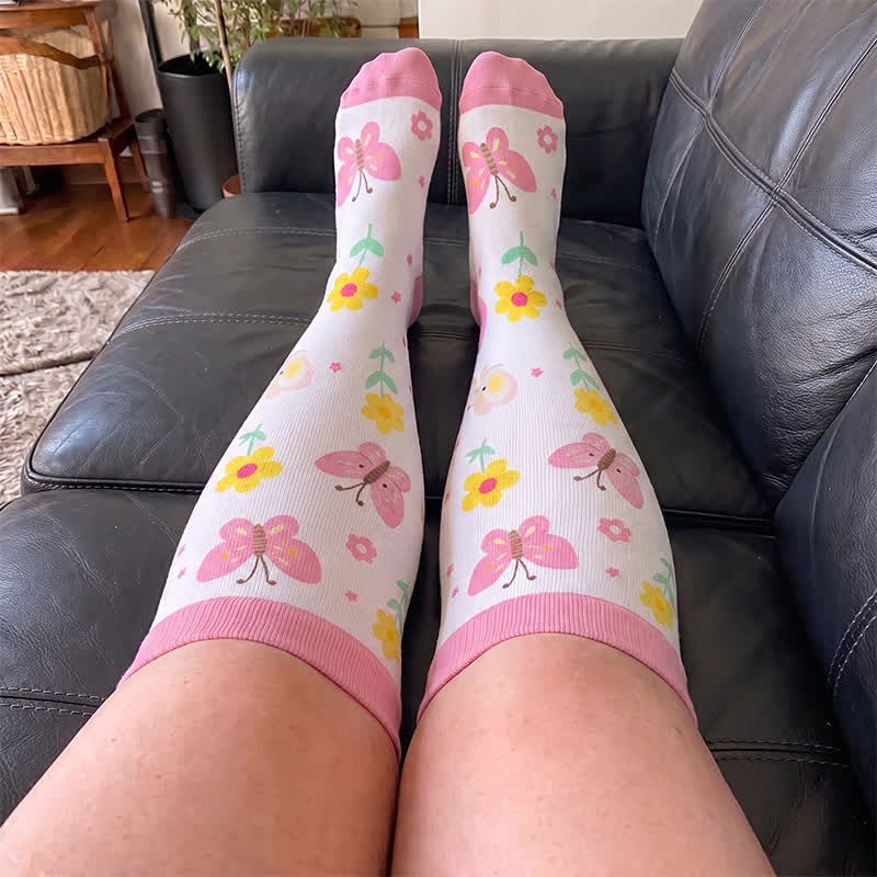 Plus Size Butterfly Meadow Printed Compression Socks - image 3