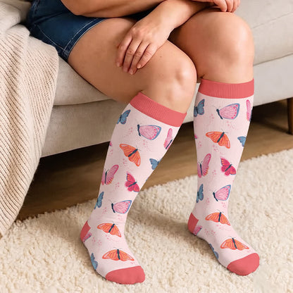 Plus Size Butterfly Meadow Printed Compression Socks - image 1