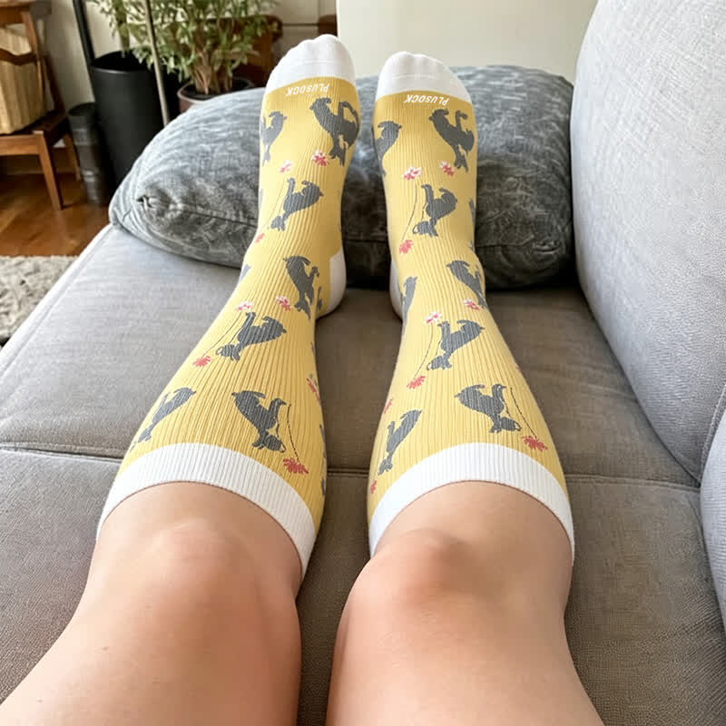 Plus Size Playful Cat Bird Compression Socks - image 2