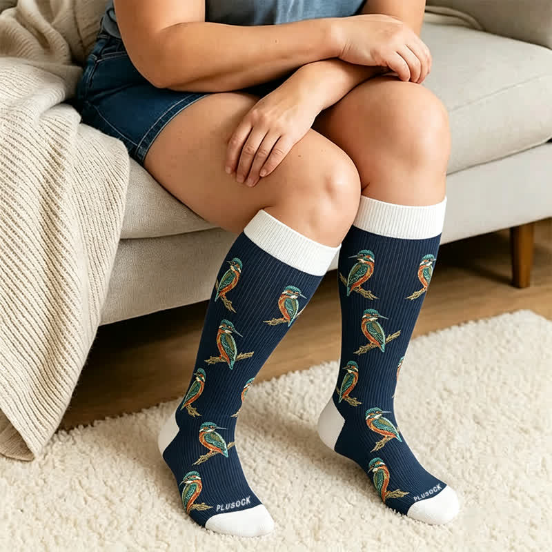 Plus Size Playful Cat Bird Compression Socks - image 3