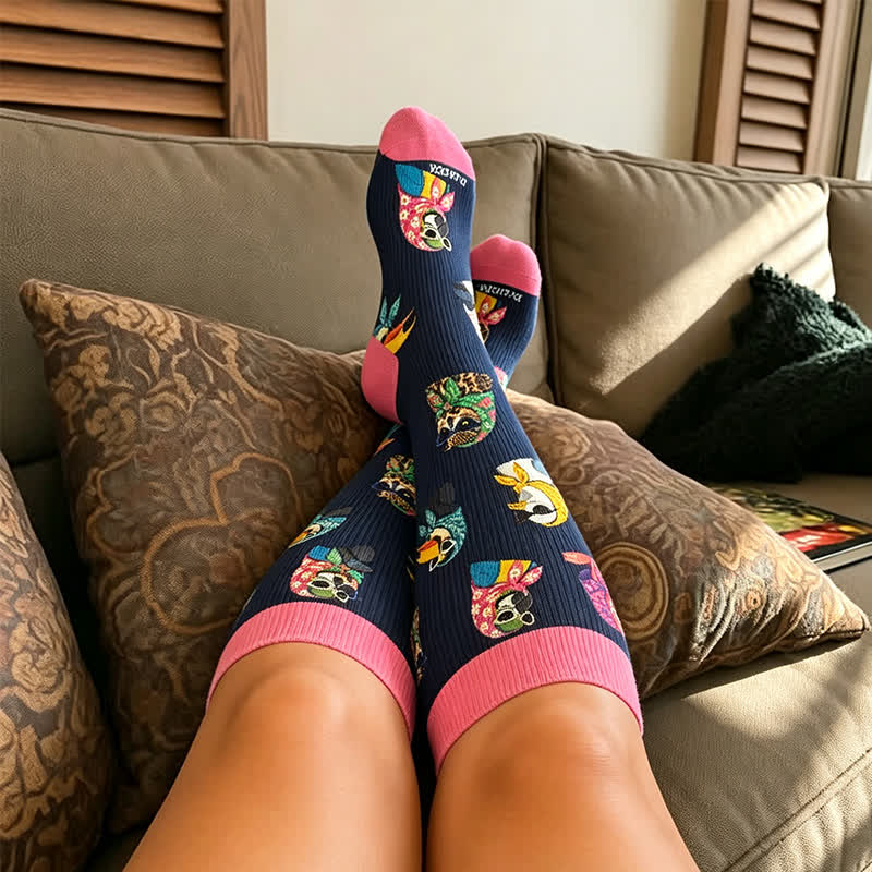 Plus Size Playful Cat Bird Compression Socks - image 1