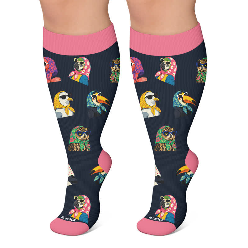 Plus Size Playful Cat Bird Compression Socks - Rose - 4XL - image 6