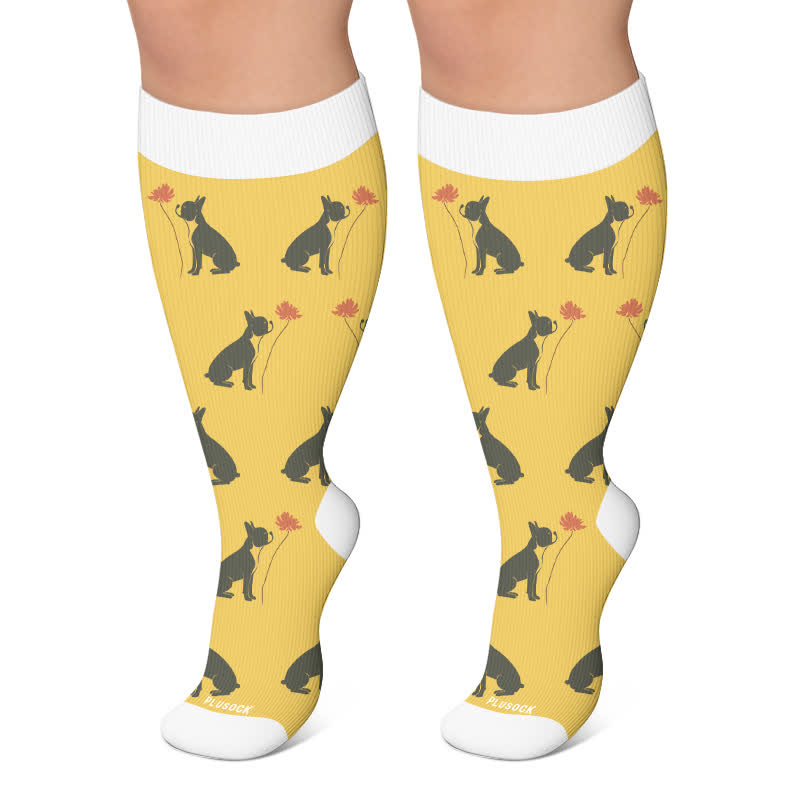Plus Size Playful Cat Bird Compression Socks - Yellow - 4XL - image 4