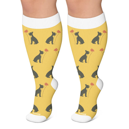Plus Size Playful Cat Bird Compression Socks - Yellow - 4XL - image 4