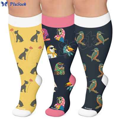 Plus Size Playful Cat Bird Compression Socks - image 0