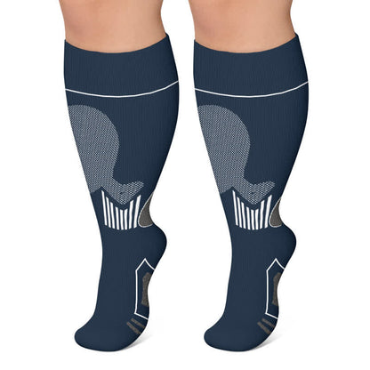 Plus Size Contrast Sport Compression Socks - Navy Blue - 4XL - image 6