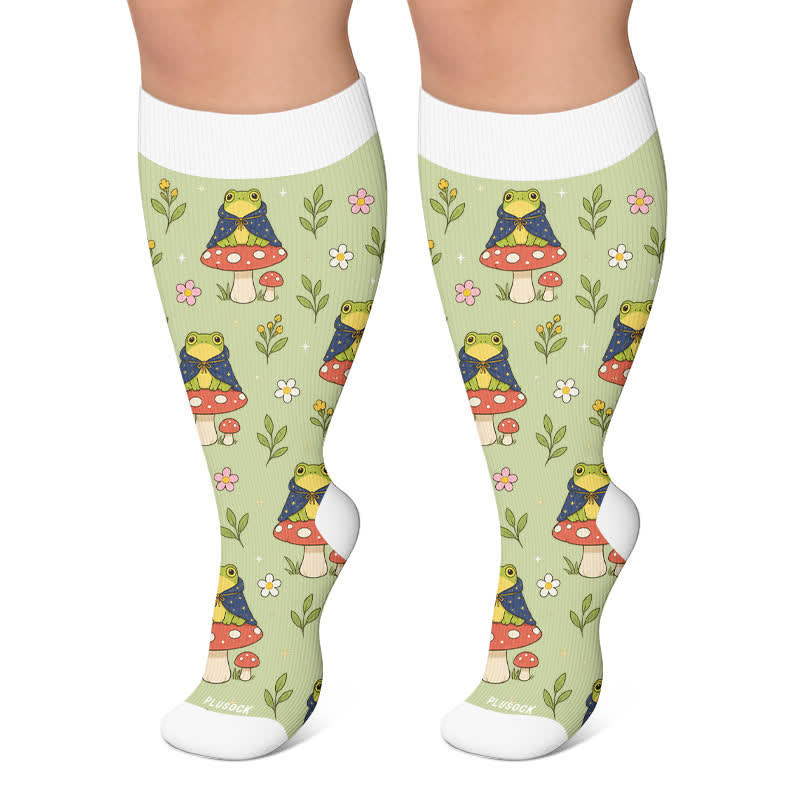Plus Size Seasonal Frog Garden Compression Socks - Green - 4XL - image 4