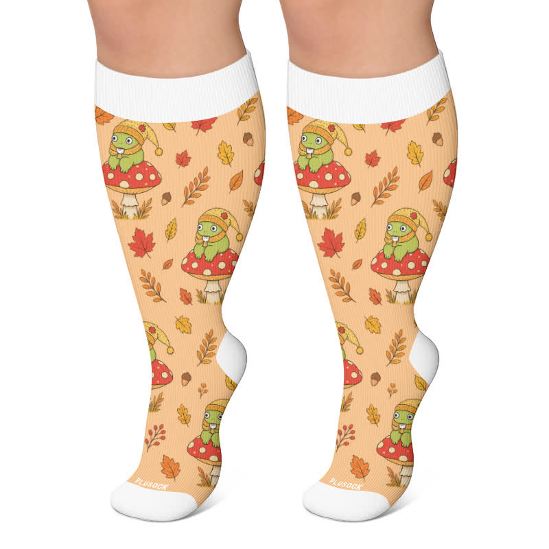 Plus Size Seasonal Frog Garden Compression Socks - Orange - 4XL - image 5