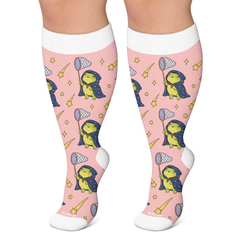 Plus Size Seasonal Frog Garden Compression Socks - Pink - 4XL - image 6