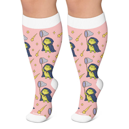 Plus Size Seasonal Frog Garden Compression Socks - Pink - 4XL - image 6