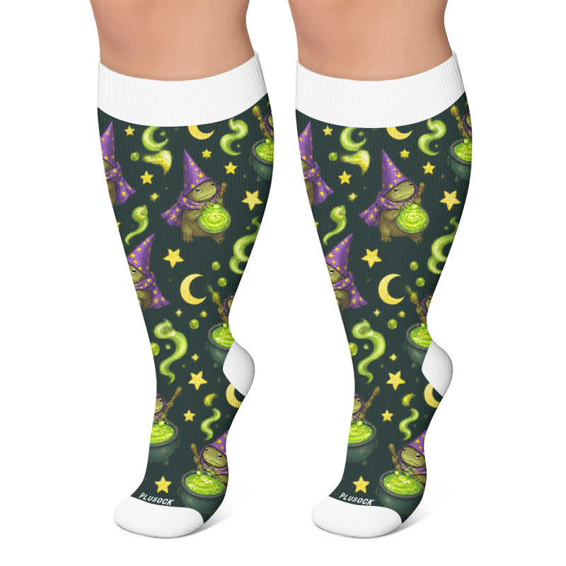 Plus Size Witchy Frog Compression Socks - Green - 4XL - image 5