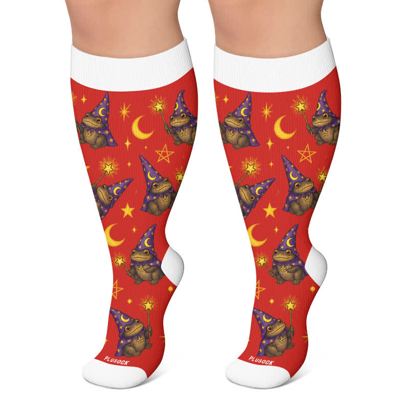 Plus Size Witchy Frog Compression Socks - Red - 4XL - image 6