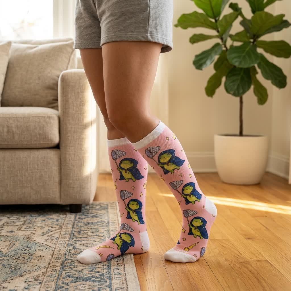 Plus Size Seasonal Frog Garden Compression Socks - image 2