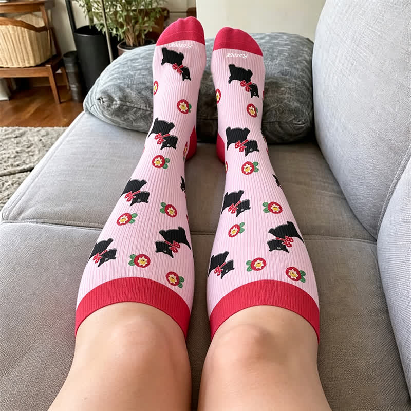 Plus Size Playful Puppy Floral Compression Socks - image 1
